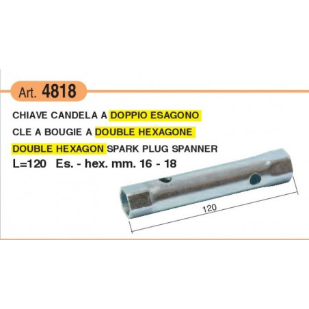 Chiave per candele a doppio esagono da 16-18 mm x L 120 mm