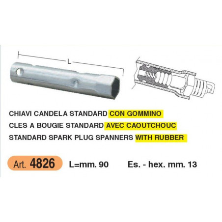 Chiave per candele standard con gommino da 13 mm x L 90