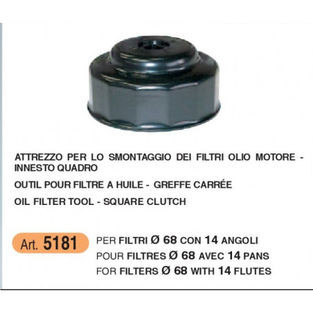 Chiave a innesto quadro per filtro olio motore diam 68 mm e 14 angoli