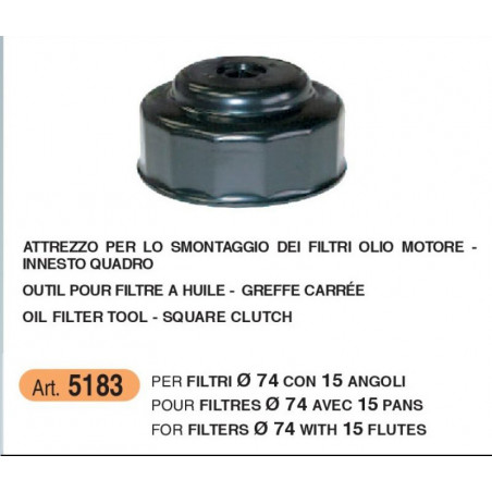 Chiave a innesto quadro per filtro olio motore diam 74 mm e 15 angoli