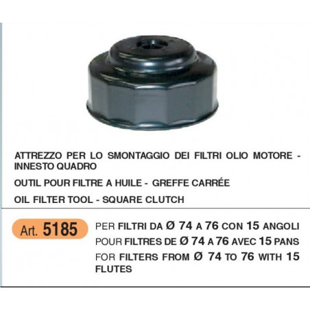 Chiave a innesto quadro per filtro olio motore diam 74-76 mm e 15 angoli