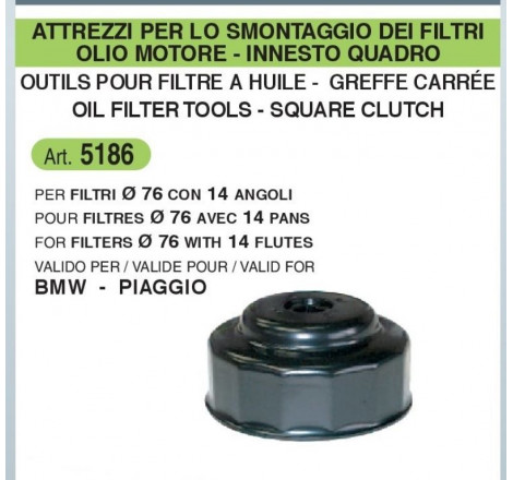 Chiave a innesto quadro per filtro olio motore diam 76 mm e 15 angoli