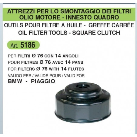 Chiave a innesto quadro per filtro olio motore diam 76 mm e 15 angoli