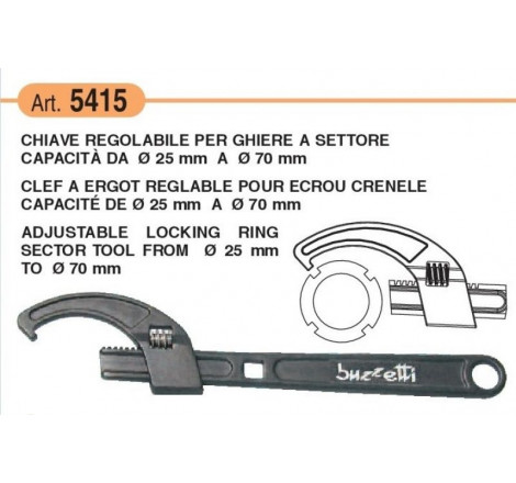 Chiave regolabile per ghiere a settore da 25 a 70 mm