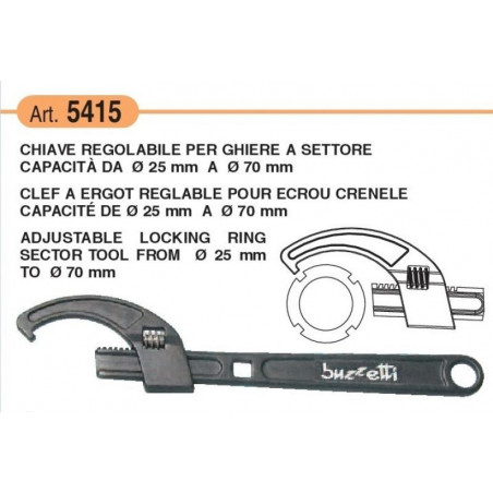 Chiave regolabile per ghiere a settore da 25 a 70 mm