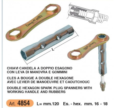 Chiave candela a doppio esagono L 120 x 16-18 mm