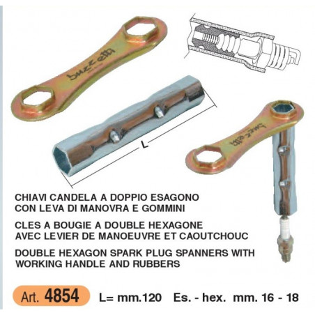 Chiave candela a doppio esagono L 120 x 16-18 mm