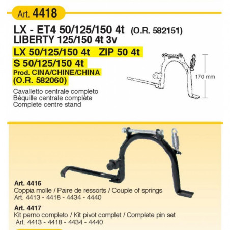 Cavalletto centrale completo da 17 cm