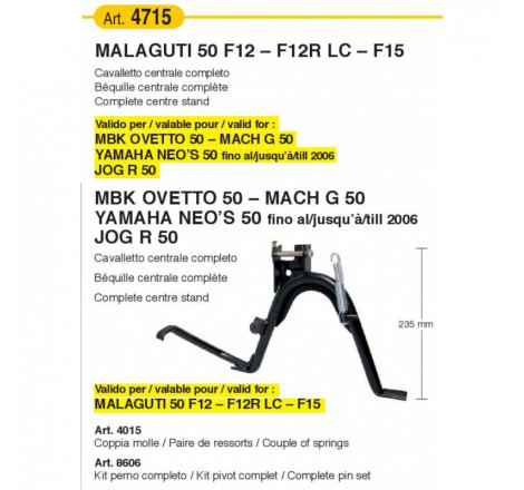 Cavalletto centrale completo da 23,5 cm