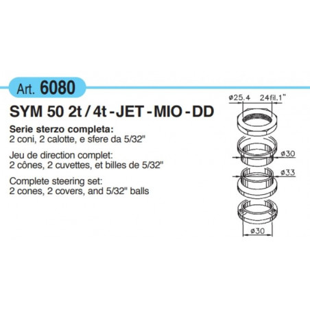 Serie sterzo completa con sfere da 5/32