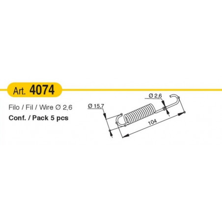 Molla a trazione con filo diam. 2,6 mm x L 104 mm | 5 pz.