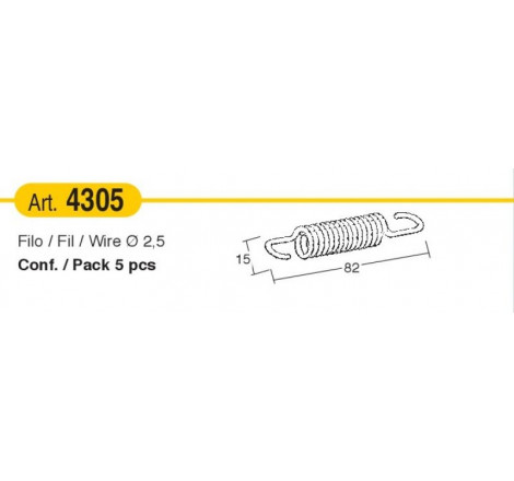 Molla a trazione con filo diam. 2,5 mm x L 82 mm | 5 pz.