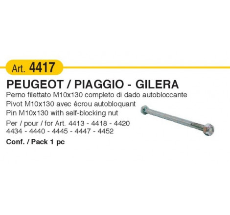 Perno filettato M10x130 mm con dado autobloccante per cod. 4413, 4418, 4420, 443