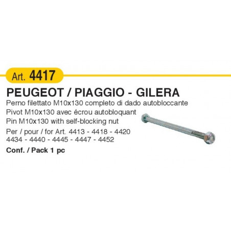 Perno filettato M10x130 mm con dado autobloccante per cod. 4413, 4418, 4420, 443