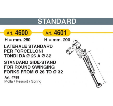 Cavalletto laterale da 29 cm standard per forcelloni tondi diam. Da 26 a 32 mm