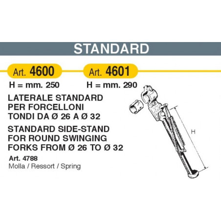 Cavalletto laterale da 29 cm standard per forcelloni tondi diam. Da 26 a 32 mm