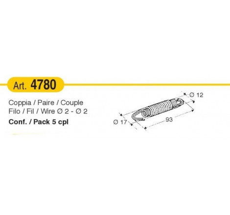 Molla a trazione con filo diam. 2 mm x L 93 mm | 5 pz.