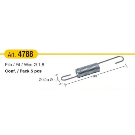 Molla a trazione con filo diam. 1,8 mm x L 93 mm | 5 pz.