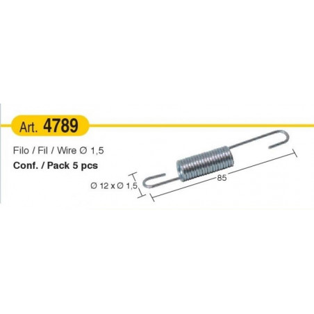 Molla a trazione con filo diam. 1,5 mm x L 85 mm | 5 pz.