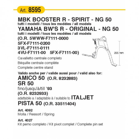 Cavalletto centrale completo da 20,5 cm