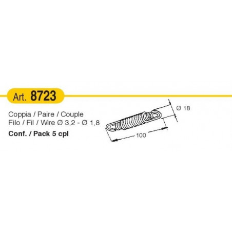 Coppia di molle a trazione con filo diam. 3,2-1,8 mm x L 100 mm | 5 pz.