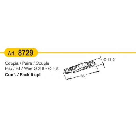 Coppia di molle a trazione con filo diam. 1,8-2,8 mm x L 85 mm | 5 pz.