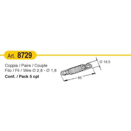 Coppia di molle a trazione con filo diam. 1,8-2,8 mm x L 85 mm | 5 pz.