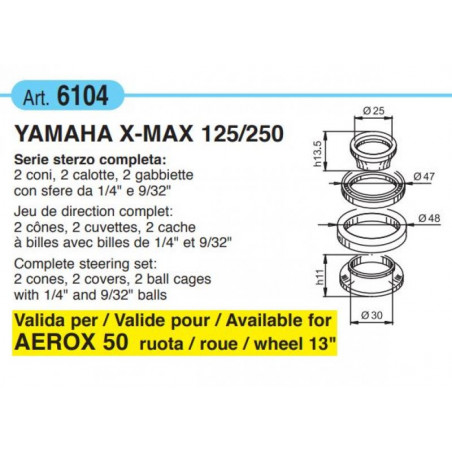 Serie sterzo completa con sfere da 1/4'' e 9/32''