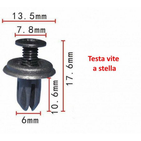 Rivetto in plastica con testa vite a stella